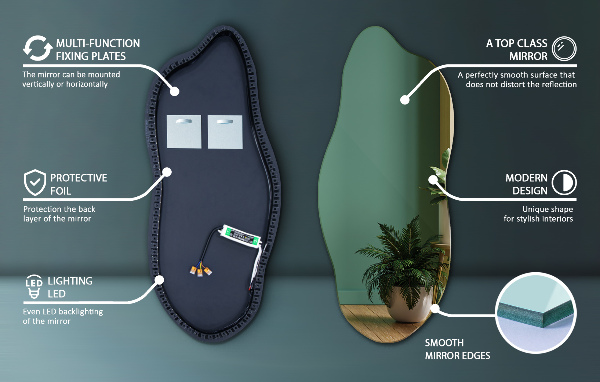 Nietypowe lustro z podświetleniem LED 35x80 cm