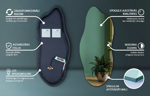 Nietypowe lustro z podświetleniem LED 40x90 cm