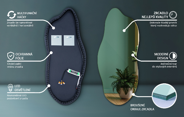 Nietypowe lustro z podświetleniem LED 45x100 cm