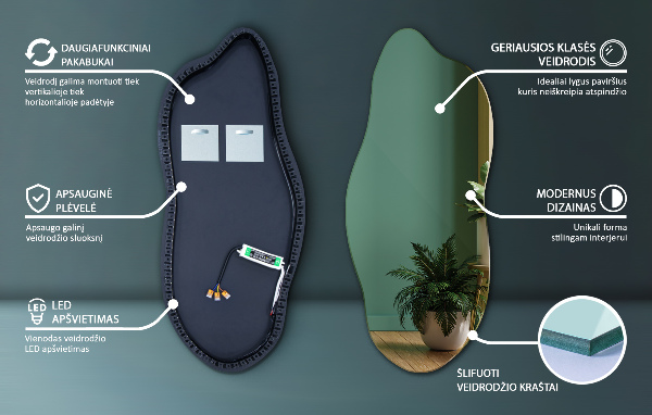 Nietypowe lustro z podświetleniem LED 45x100 cm