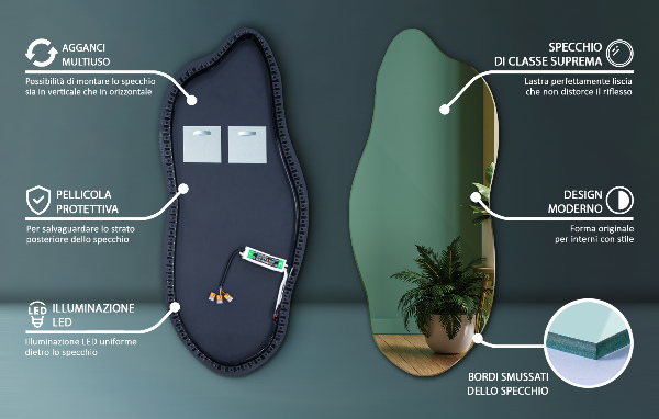 Nietypowe lustro z podświetleniem LED 45x100 cm