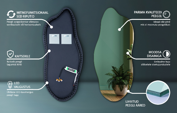 Nietypowe lustro z podświetleniem LED 45x100 cm