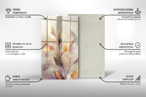 Deska kuchenna szklana Malowane boho liście