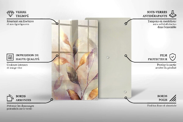 Deska kuchenna szklana Malowane boho liście