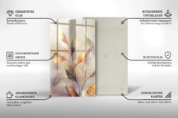 Deska kuchenna szklana Malowane boho liście