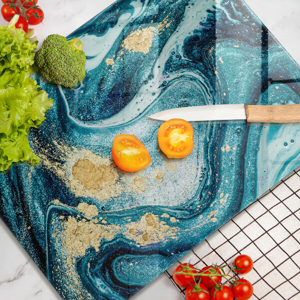 Deska kuchenna szklana Błękitna abstrakcja złoto