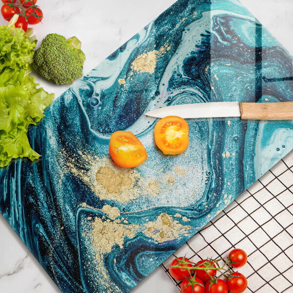 Deska kuchenna szklana Błękitna abstrakcja złoto