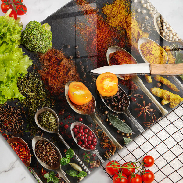 Deska kuchenna szklana Łyżki z przyprawami