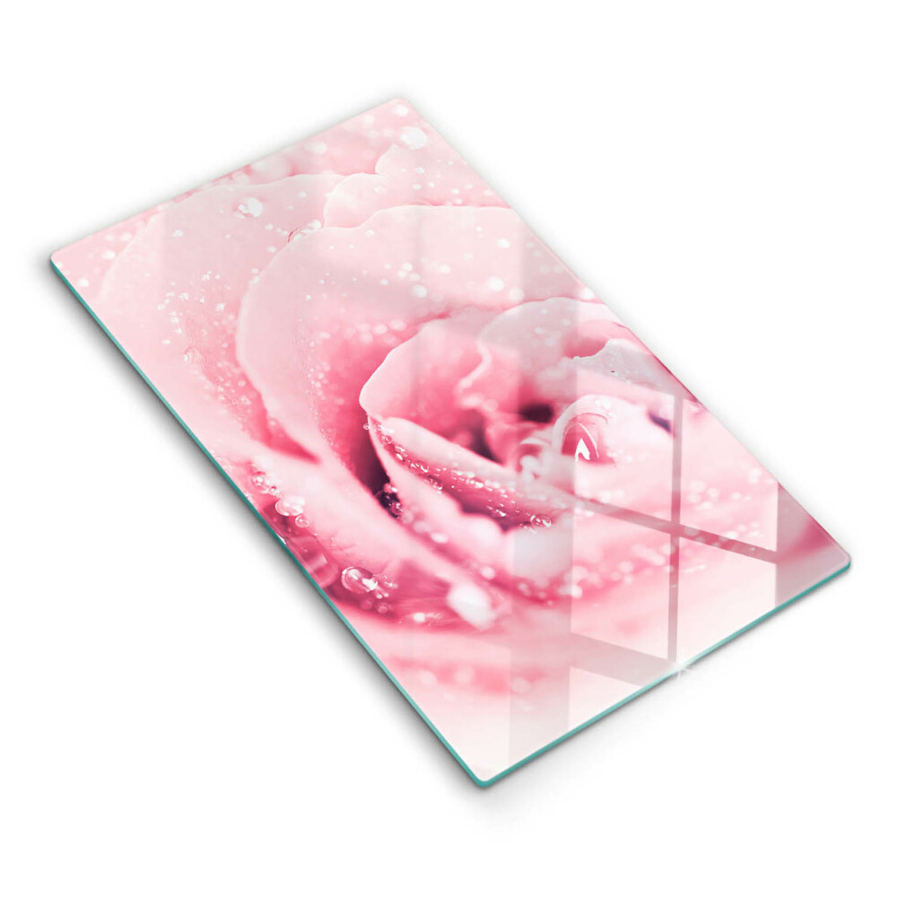 Deska kuchenna szklana Krople rosy i kwiat róży