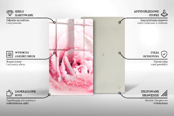 Deska kuchenna szklana Krople rosy i kwiat róży