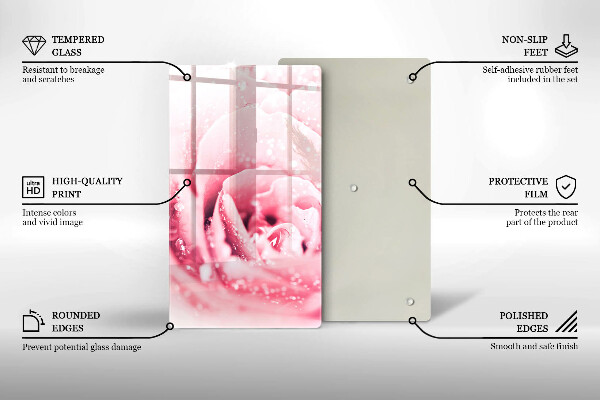 Deska kuchenna szklana Krople rosy i kwiat róży