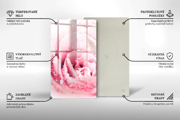 Deska kuchenna szklana Krople rosy i kwiat róży
