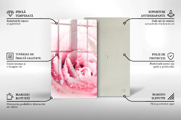 Deska kuchenna szklana Krople rosy i kwiat róży