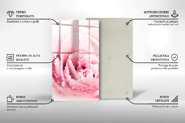 Deska kuchenna szklana Krople rosy i kwiat róży