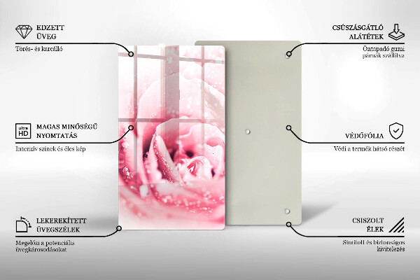 Deska kuchenna szklana Krople rosy i kwiat róży
