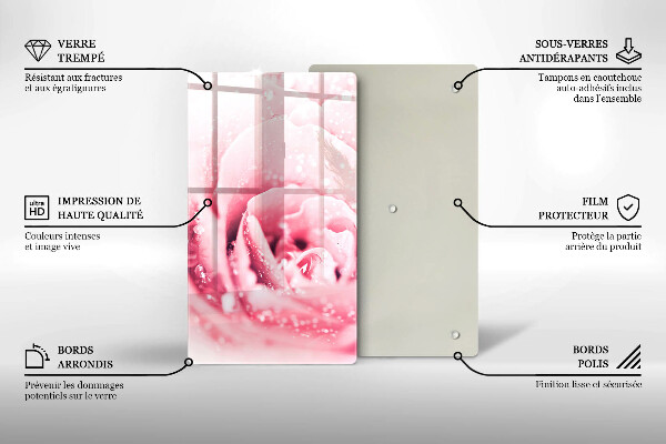 Deska kuchenna szklana Krople rosy i kwiat róży