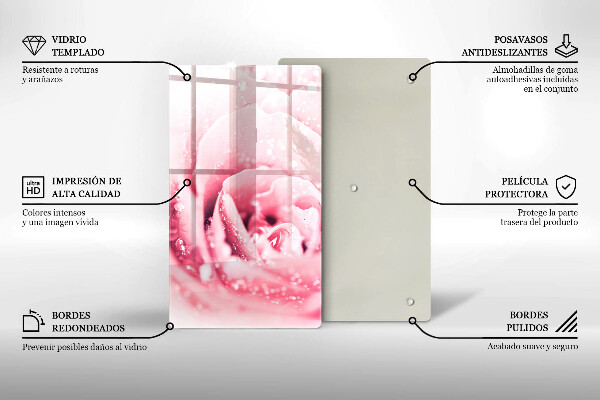 Deska kuchenna szklana Krople rosy i kwiat róży
