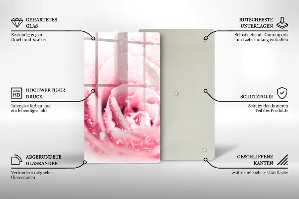 Deska kuchenna szklana Krople rosy i kwiat róży