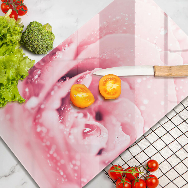 Deska kuchenna szklana Krople rosy i kwiat róży