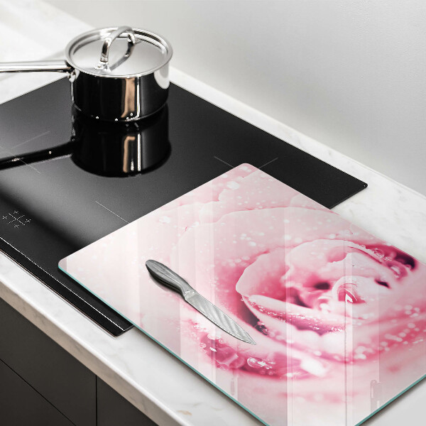 Deska kuchenna szklana Krople rosy i kwiat róży