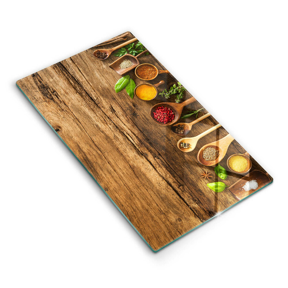 Deska kuchenna szklana Drewniane łyżki przyprawy