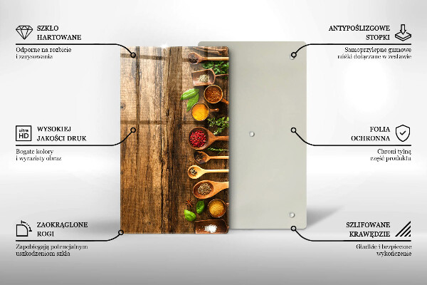Deska kuchenna szklana Drewniane łyżki przyprawy