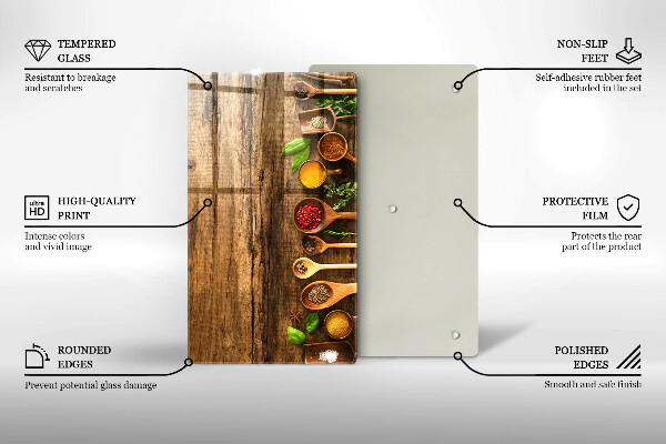 Deska kuchenna szklana Drewniane łyżki przyprawy