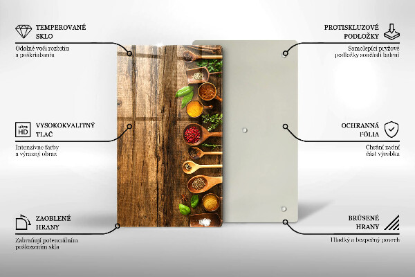 Deska kuchenna szklana Drewniane łyżki przyprawy