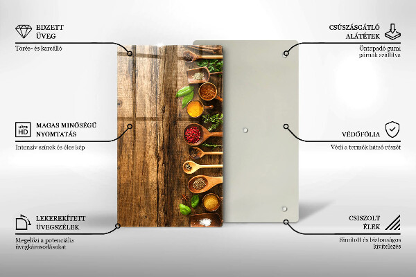 Deska kuchenna szklana Drewniane łyżki przyprawy
