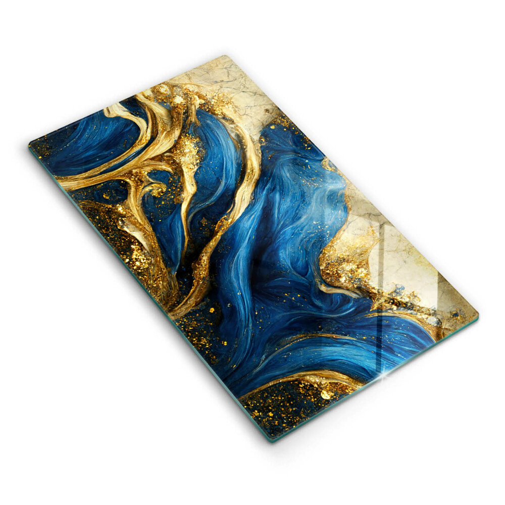 Deska kuchenna szklana Niebiesko-złoty marmur