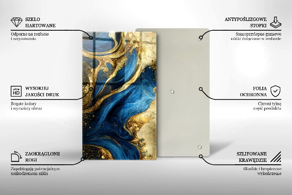 Deska kuchenna szklana Niebiesko-złoty marmur