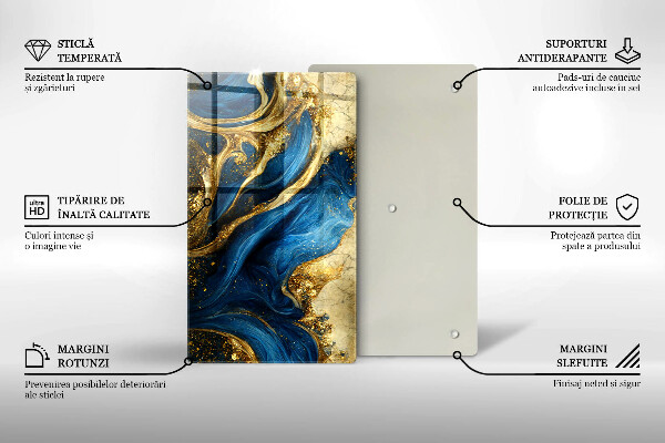 Deska kuchenna szklana Niebiesko-złoty marmur