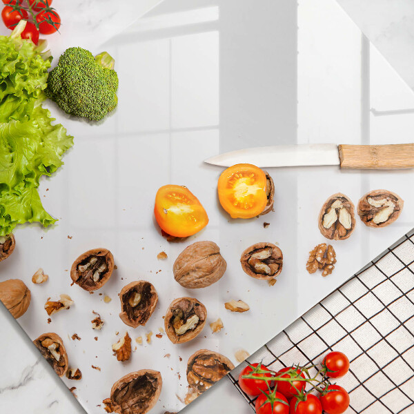 Deska kuchenna szklana Orzechy na białym tle