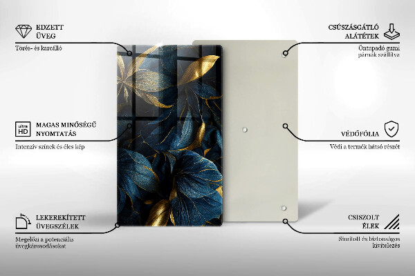 Deska kuchenna szklana Ozdobne liście ze złotem