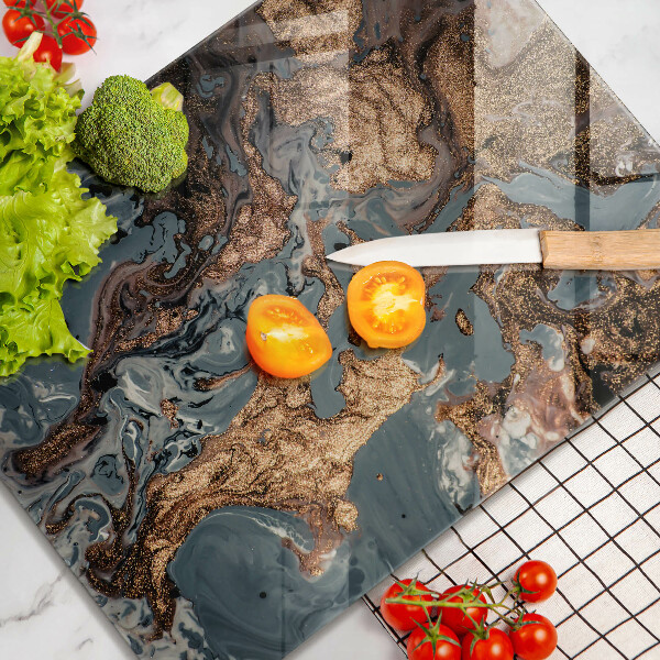 Deska kuchenna szklana Ozdobna skała ze złotem