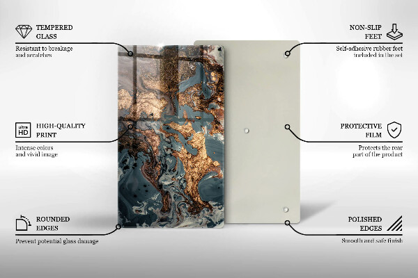 Deska kuchenna szklana Ozdobna skała ze złotem