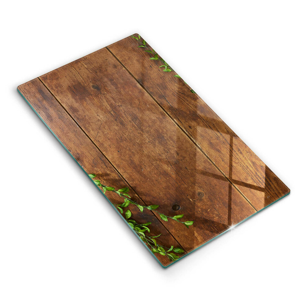 Deska kuchenna szklana Drewniane deski i liście