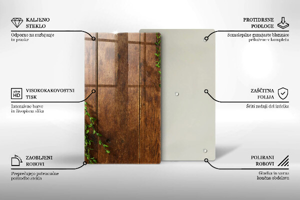 Deska kuchenna szklana Drewniane deski i liście