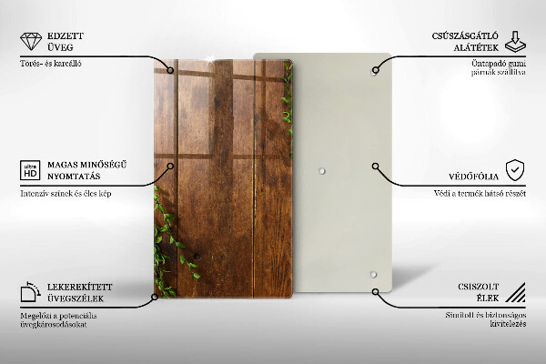 Deska kuchenna szklana Drewniane deski i liście