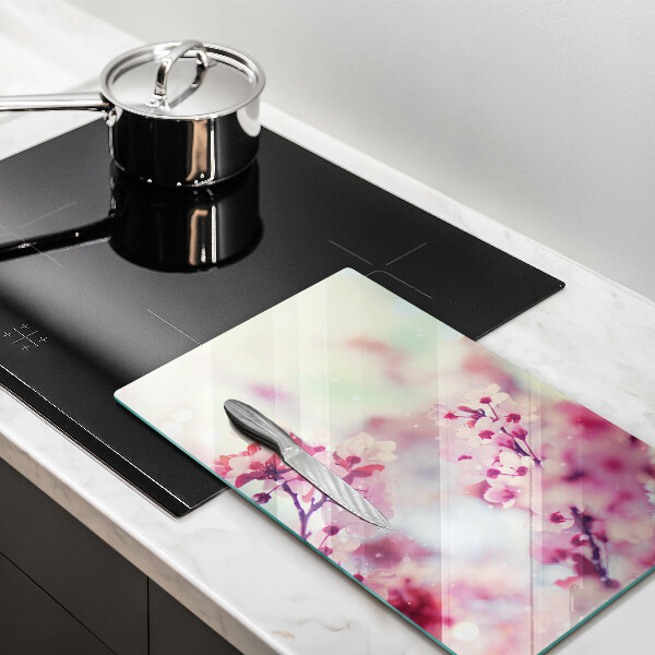 Deska kuchenna szklana Wiosenne różowe kwiaty