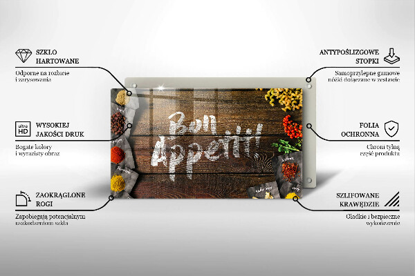 Szklana deska do krojenia Deski napis Bon Appetit