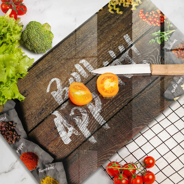 Szklana deska do krojenia Deski napis Bon Appetit