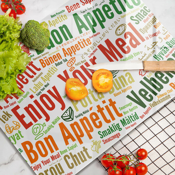 Szklana deska do krojenia Napisy Smacznego języki