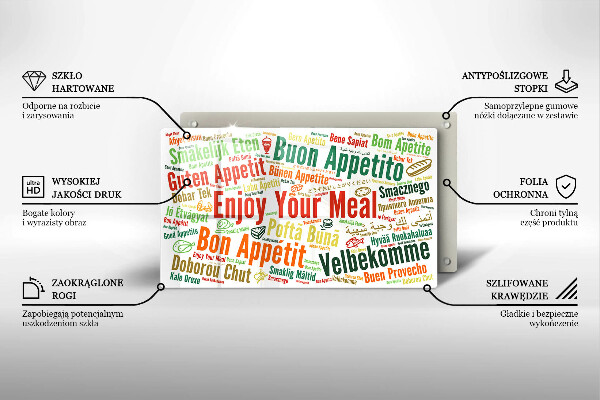 Szklana deska do krojenia Napisy Smacznego języki