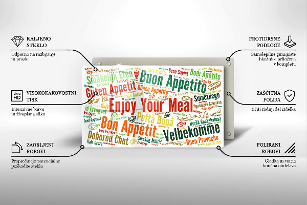 Szklana deska do krojenia Napisy Smacznego języki
