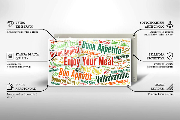 Szklana deska do krojenia Napisy Smacznego języki