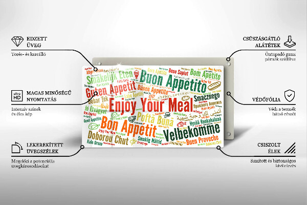 Szklana deska do krojenia Napisy Smacznego języki