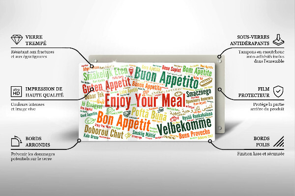 Szklana deska do krojenia Napisy Smacznego języki
