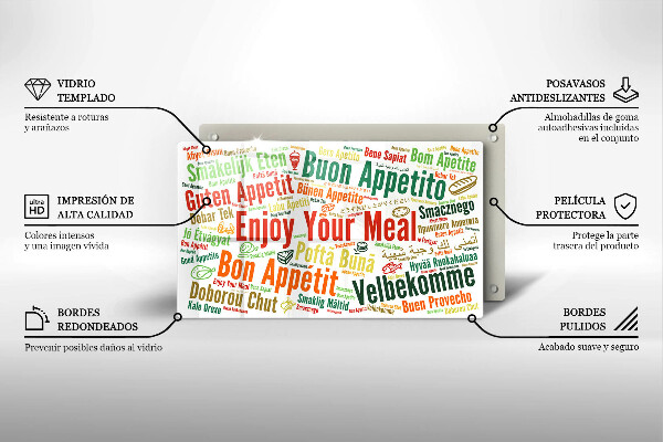 Szklana deska do krojenia Napisy Smacznego języki