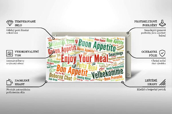Szklana deska do krojenia Napisy Smacznego języki